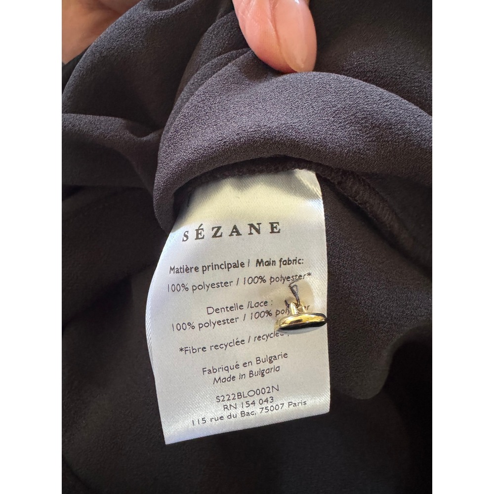 Sezane Abelia Wrap Blouse French 36 Black Lace Cuff Button Detail NWOT - Picture 4 of 4
